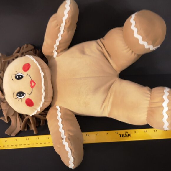 Dan Dee Christmas Gingerbread Girl Stuffed Plush Tan w/ White Trim & Red Bow - Picture 8 of 8